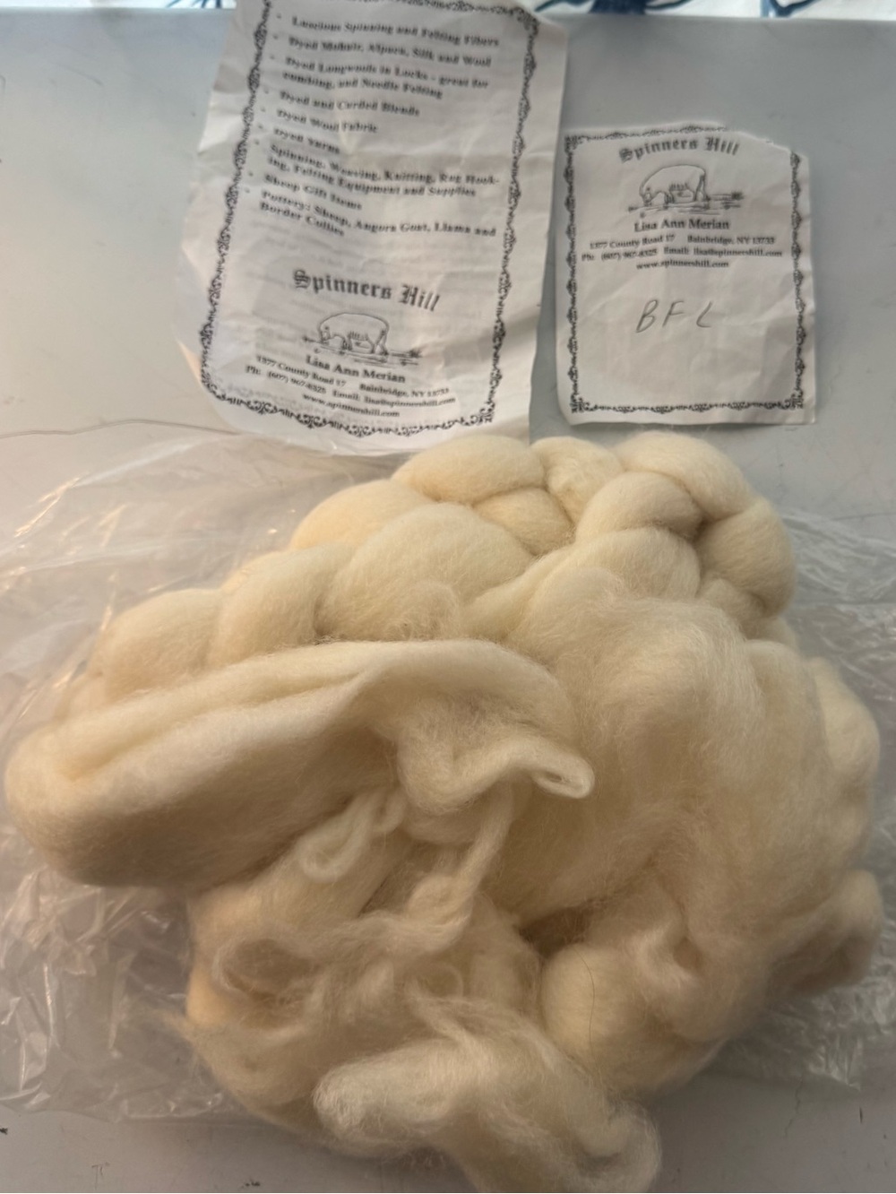 Spinners Hill BFL Bluefaced Leicester Wool Roving Top 4.3 oz Natural Cream